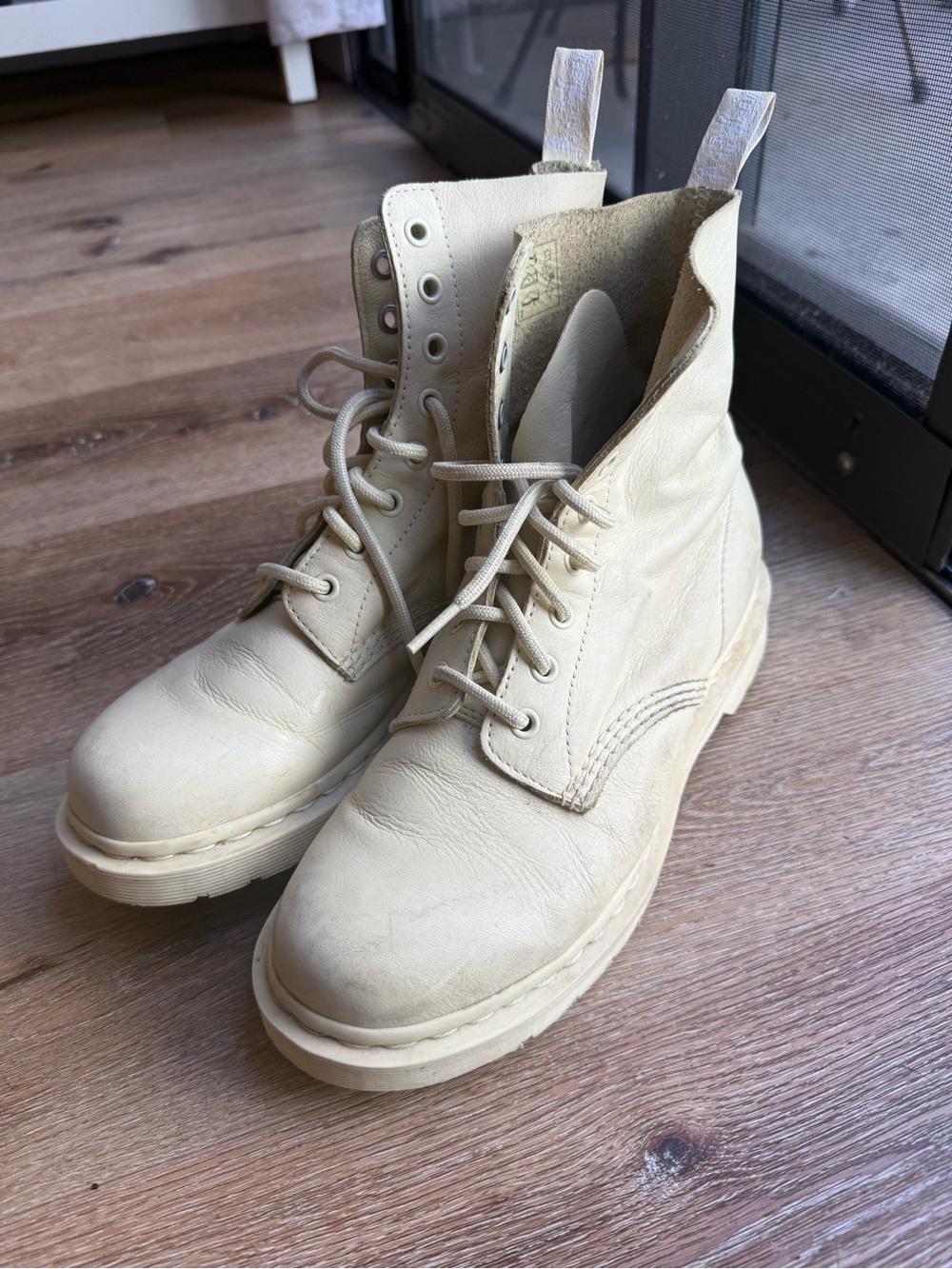 Dr. Martens Cream Leather Lace-Up Combat Boots